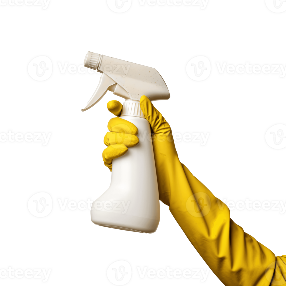 AI generated Sanitation Image Hand Wearing Yellow Gloves Holding Spray Bottle Isolated png