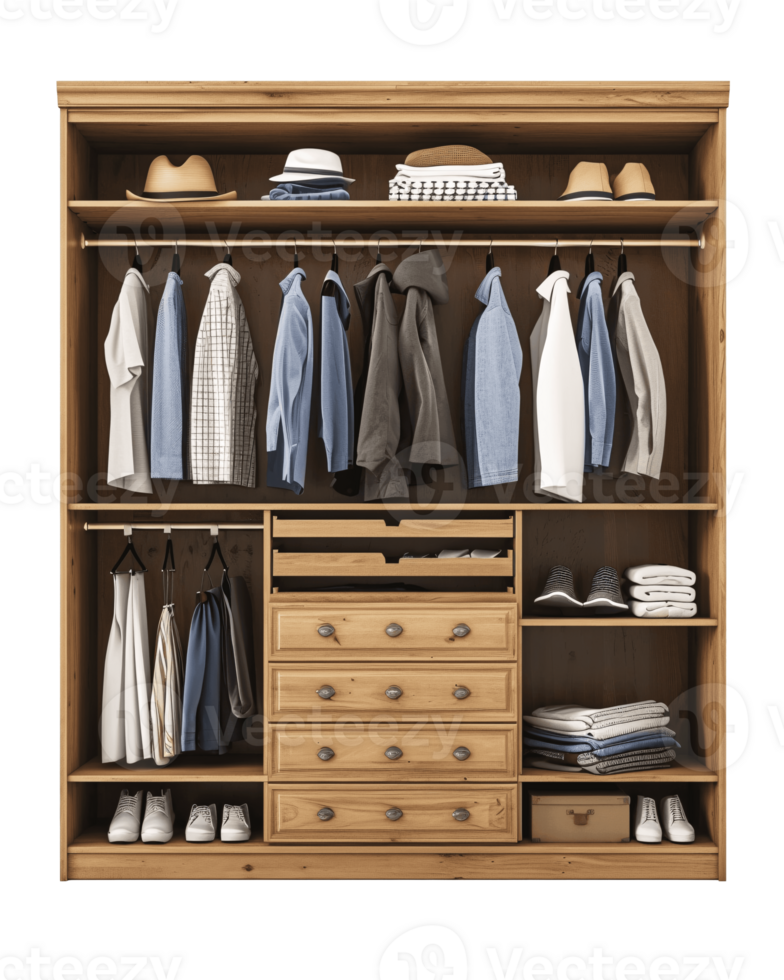 AI generated Open wooden wardrobe isolated on transparent background png