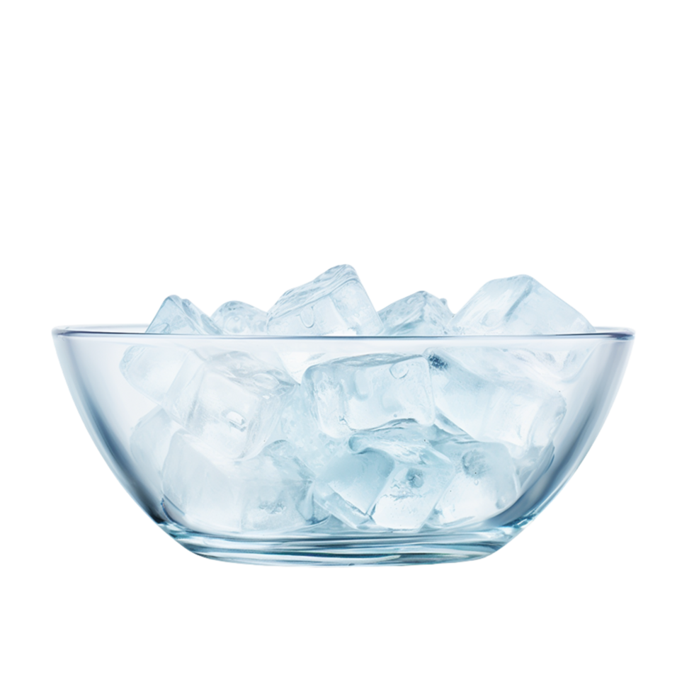 AI generated ai generative Blue Bowl Of Ice Cubes With Ice Water, Ice, Ice Cubes, Cold Drinks on transparent background png