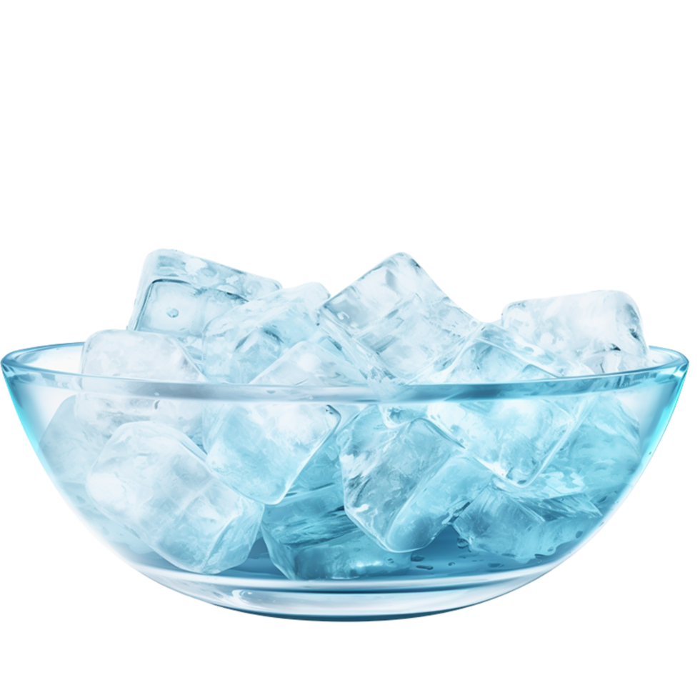 ai généré ai génératif cool splendeur de une bleu bol débordant avec astucieusement arrangé la glace cubes png