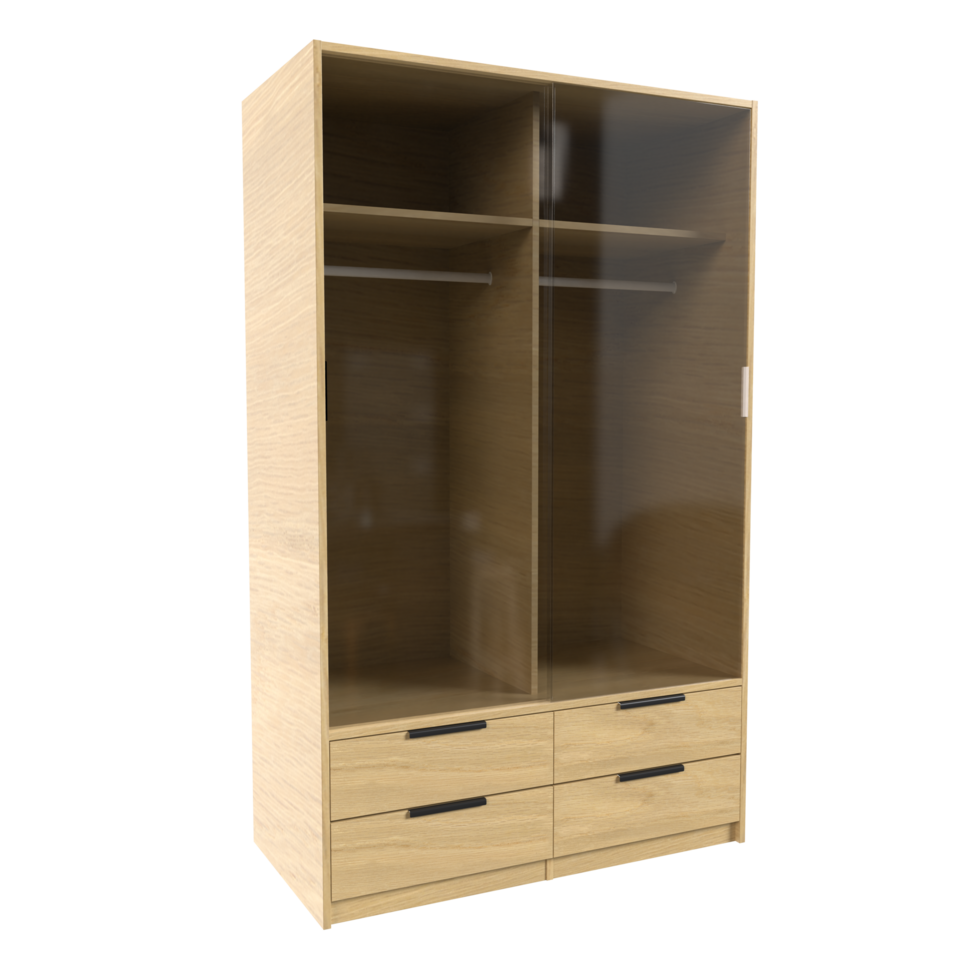 a wooden wardrobe with two doors and drawers png