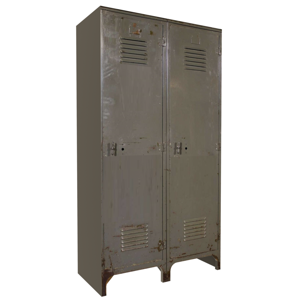 a metal locker with two doors on a transparent background png