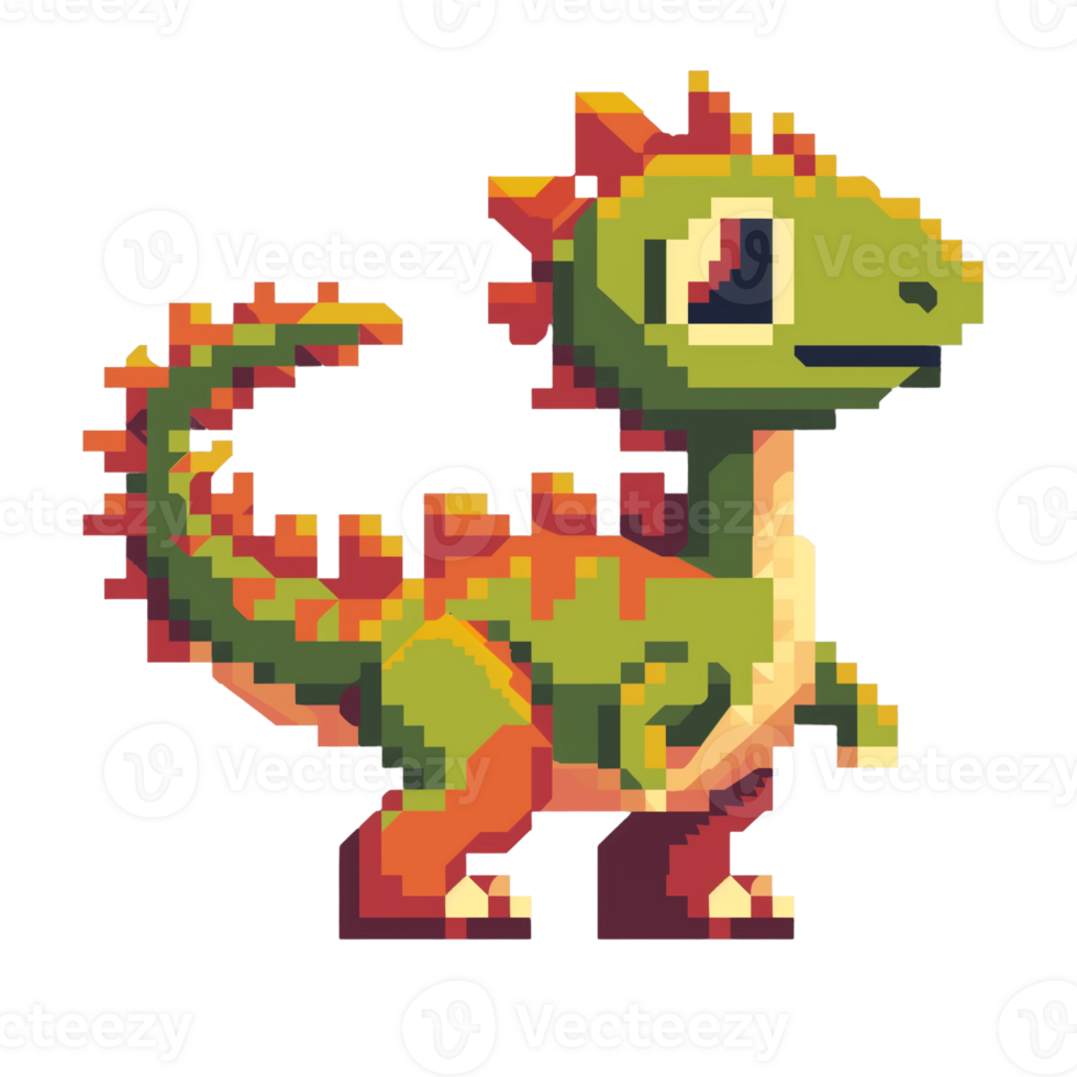 dessin animé personnage dinosaure pixel art style png