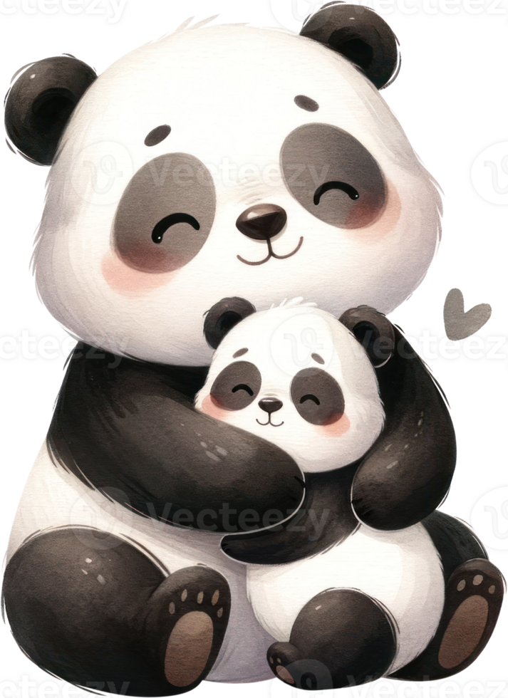 AI generated Cherished Panda Embrace - Mother and Cub Illustration, a precious moment of a panda mother hugging her cub, symbolizing love and familial bonds. png