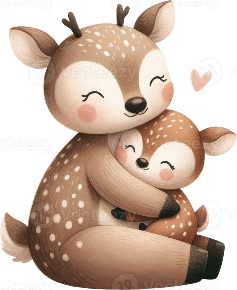 AI generated Loving Deer Embrace - Mother and Fawn Illustration, This heartwarming beautifully loving embrace between a mother deer and her fawn, full of tenderness and care. png