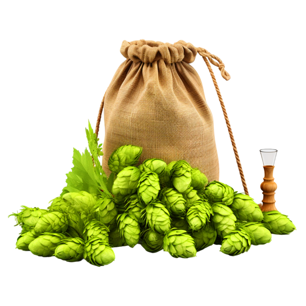 AI generated Sack bag with fresh green hops png