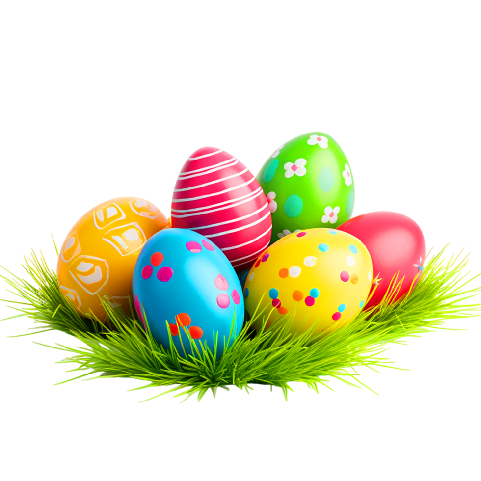 AI generated Colorful easter eggs on green grass png