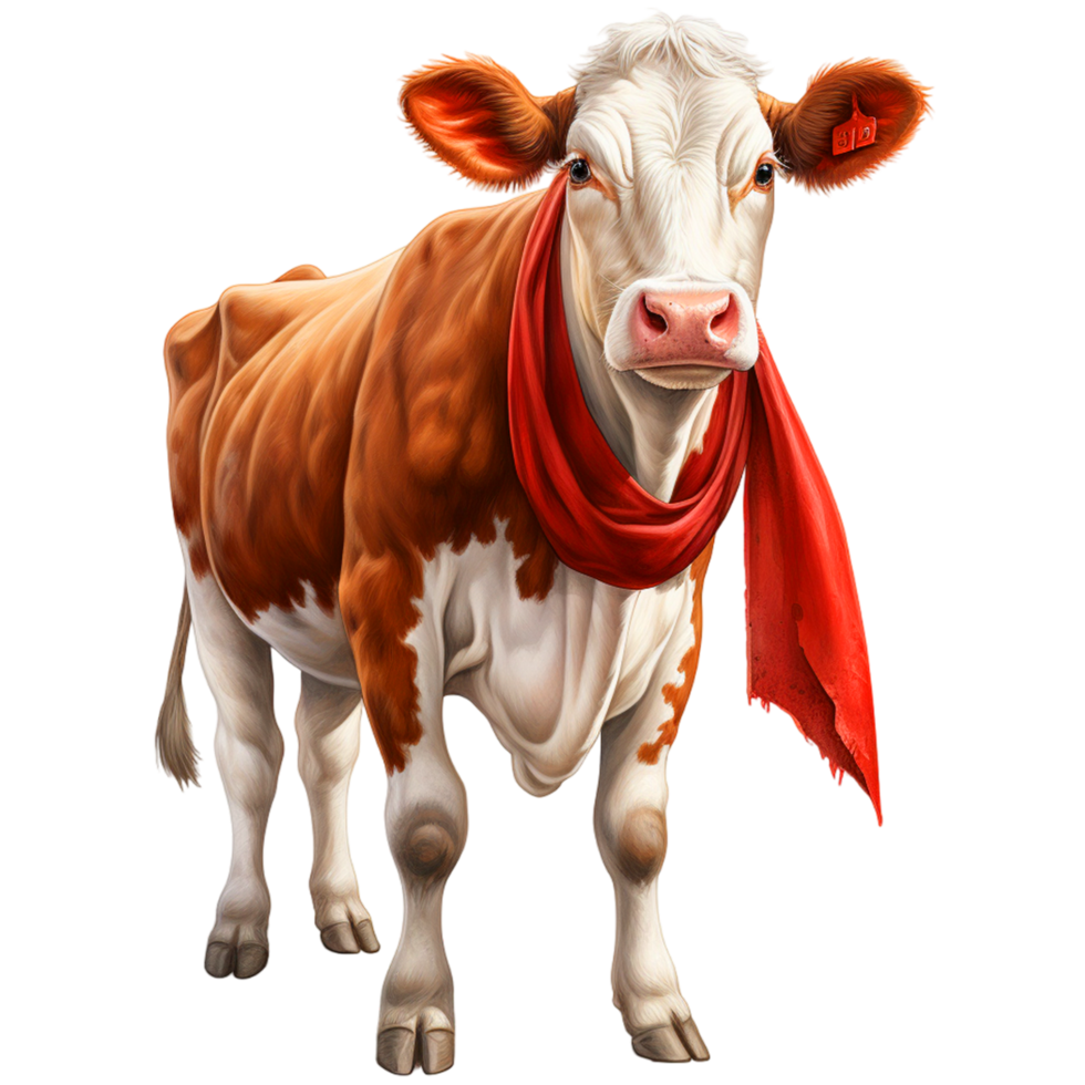 AI generated Cow With A Red Scarf Around Its Neck png