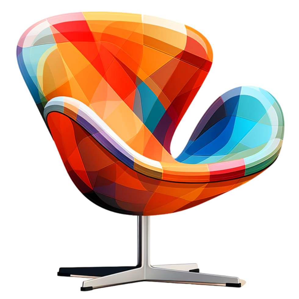 AI generated angled view of a retro-inspired modern armchair with vibrant colors png