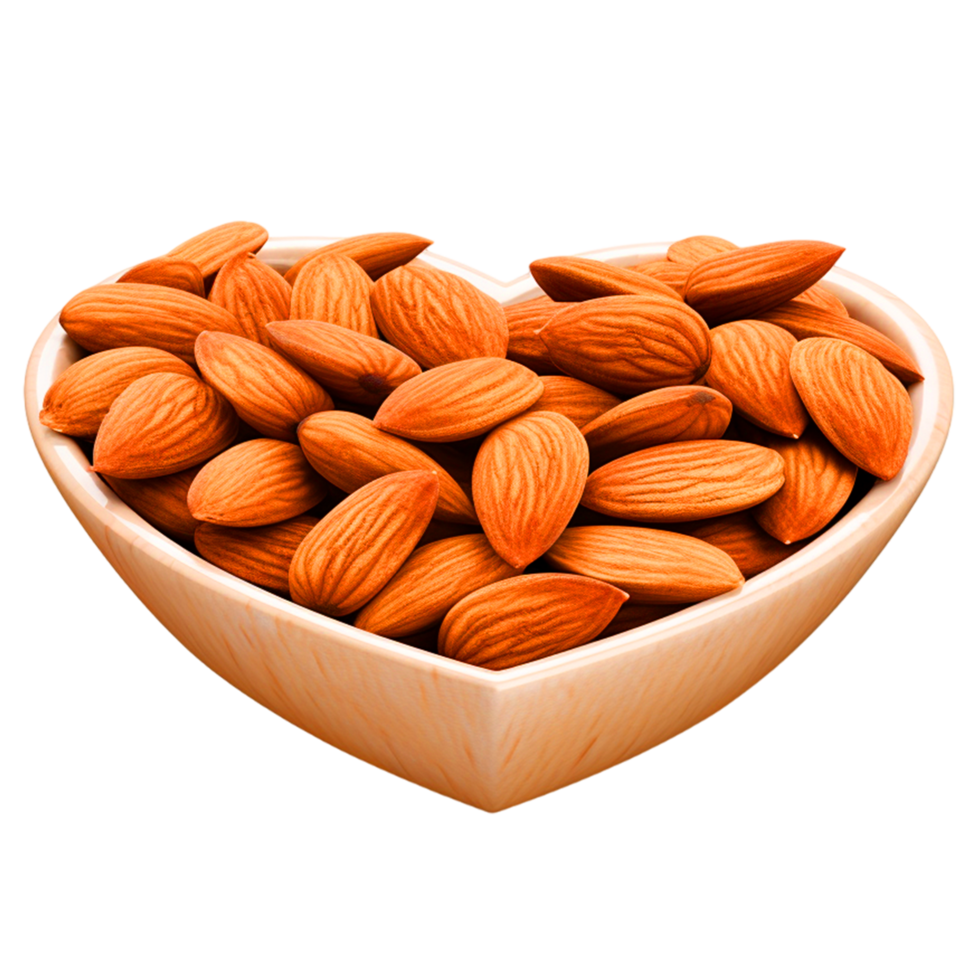 AI generated A heart shape bowl of almonds png