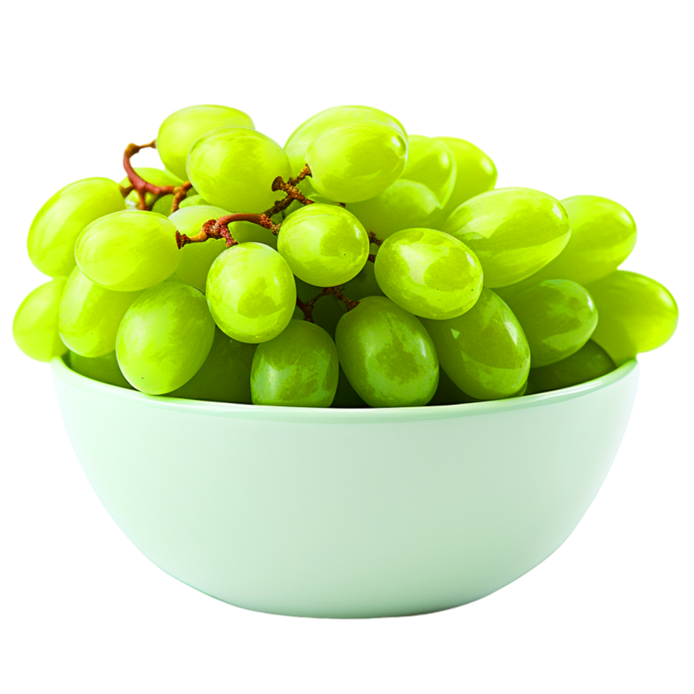 AI generated Bunch of green grapes in a white bowl png