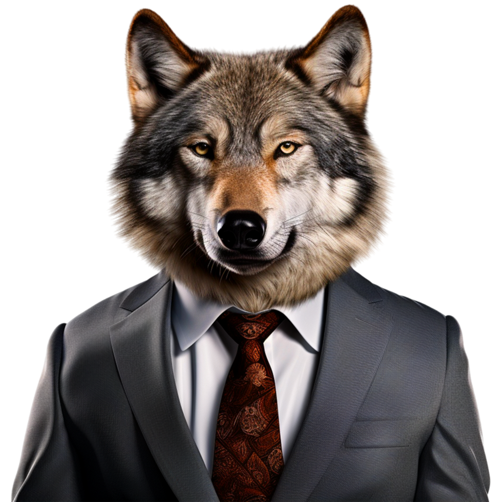 AI generated a wolf dressed in a suit and tie png