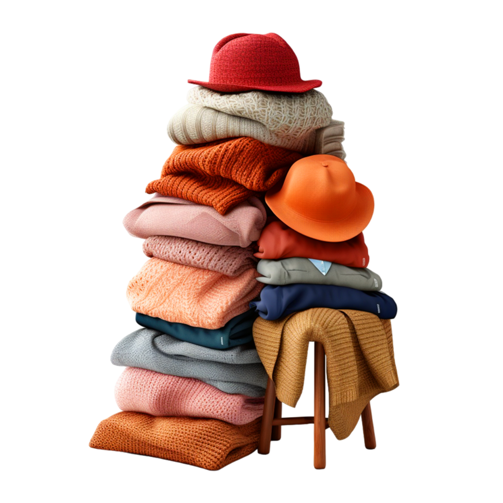 AI generated Stack Of Clothes With Hat On Chair png