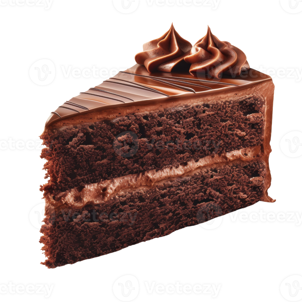 AI generated Piece of chocolate cake with double layer suitable for birthday party, bakery advertisements, dessert menus, chocolate lovers blog posts, social media content. png