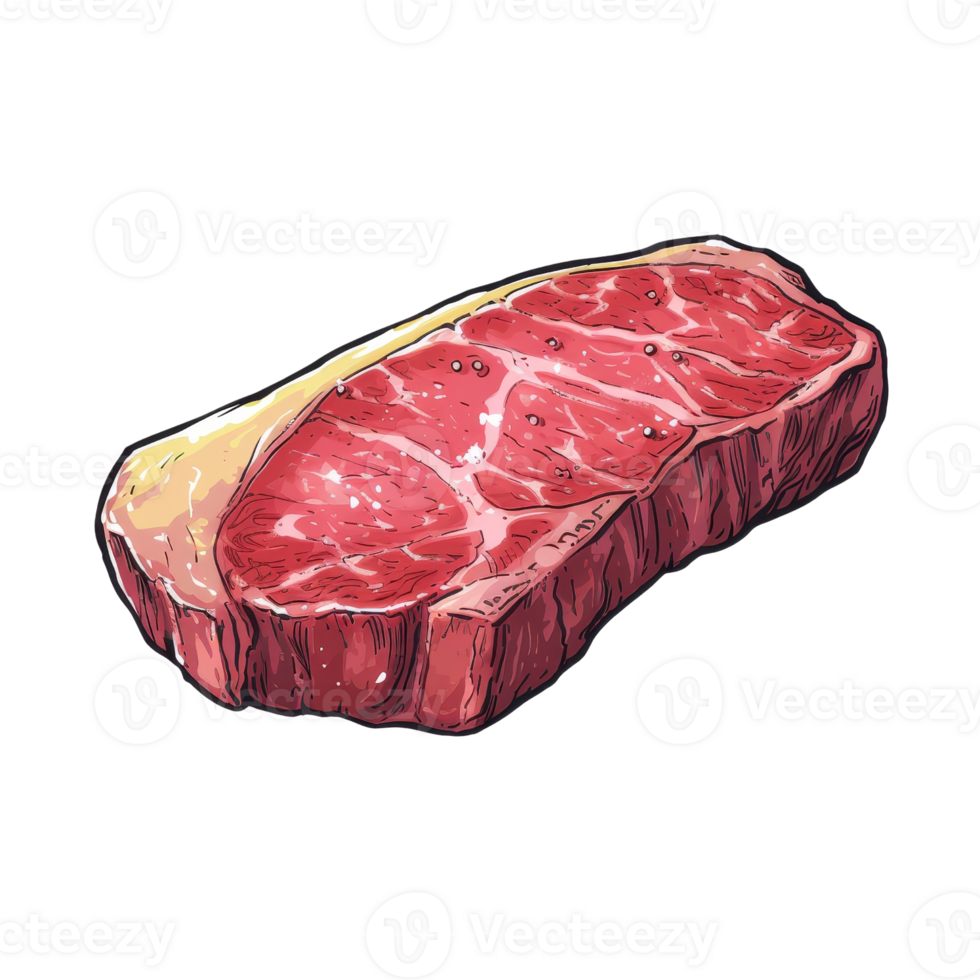 AI generated cartoon of sirloin steak or beef or meat on transparent background suitable for butcher shops, food bloggers, recipe websites, culinary designs, restaurant menus, and cooking classes. png