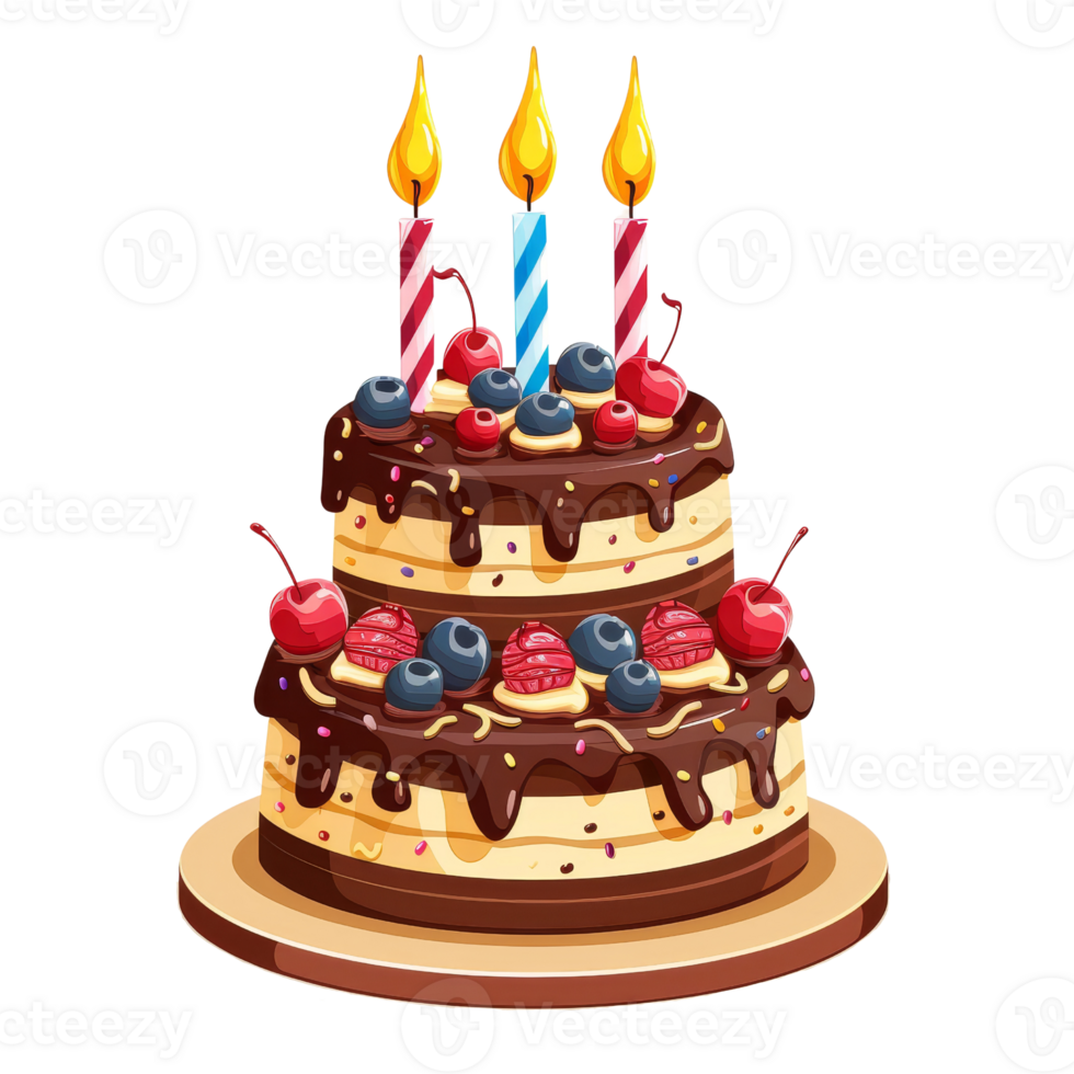 AI generated Birthday cake with chocolate, perfect for party invitations, birthday, greeting cards, and celebration themed designs. Festive and colorful image. png