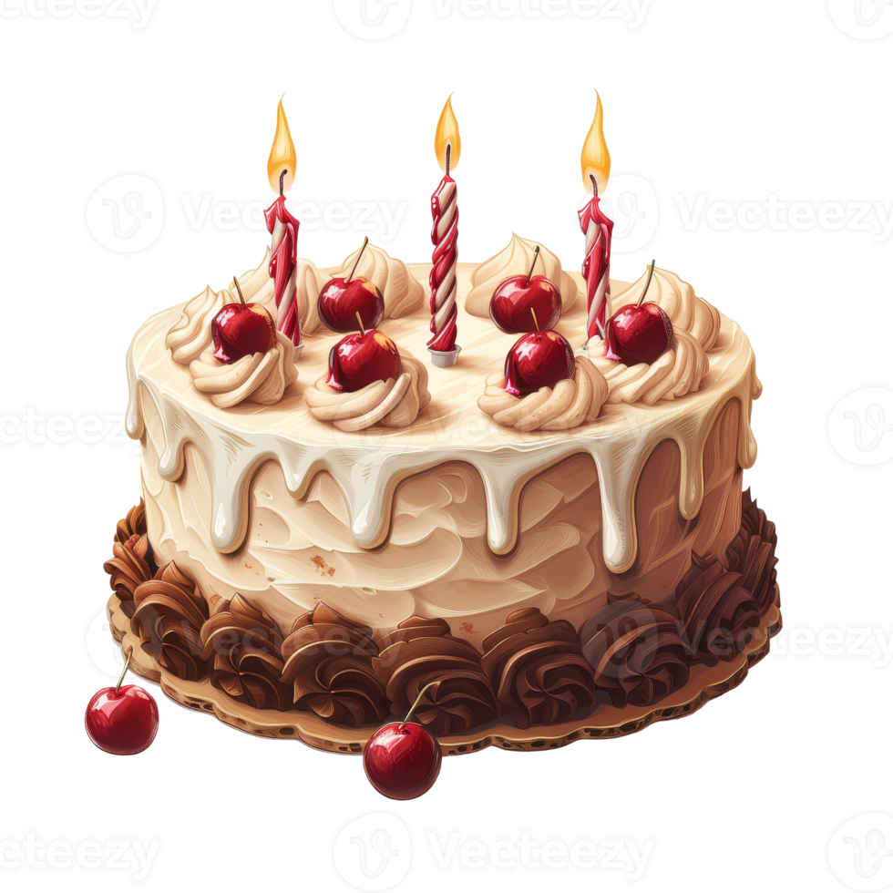 AI generated White cake with three lit candles. Perfect for birthday party, party invitations, and celebratory social media posts. png