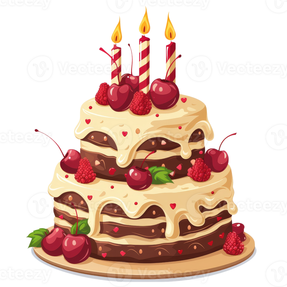 AI generated Cartoon birthday chocolate cake with vanilla topping, perfect for party invitations, birthday, greeting cards, and celebration themed designs. Festive and colorful image. png