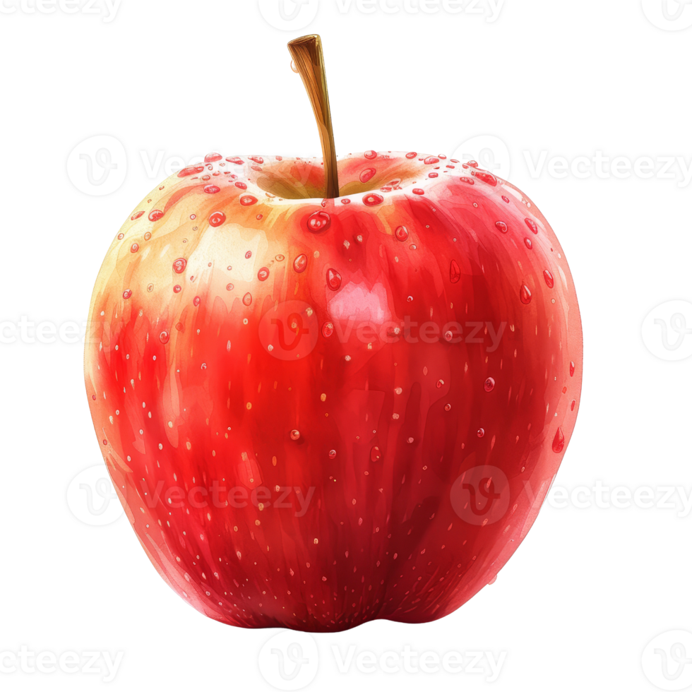 AI generated Red apple with water droplets suitable for food blogs, healthy eating websites, autumn designs, grocery store advertisements, and kitchen decor. png