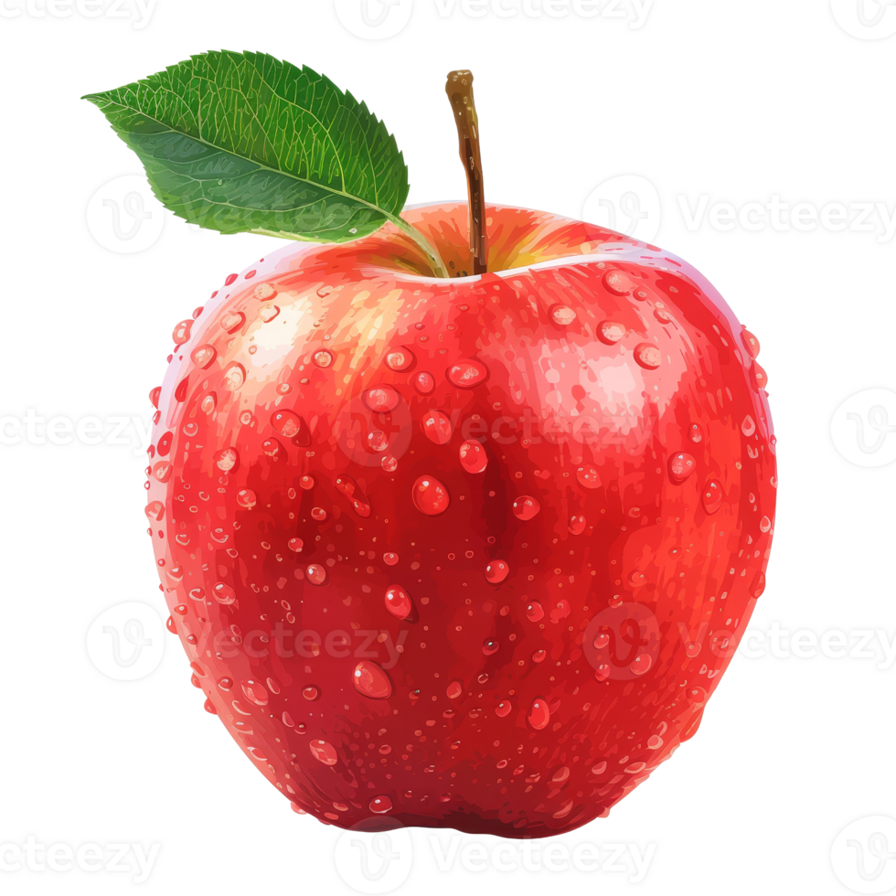 AI generated Red apple with a leaf png