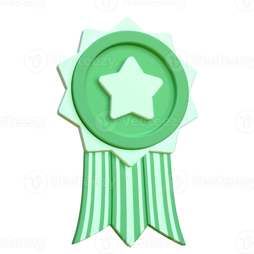 3d cute green winner star badges icon png