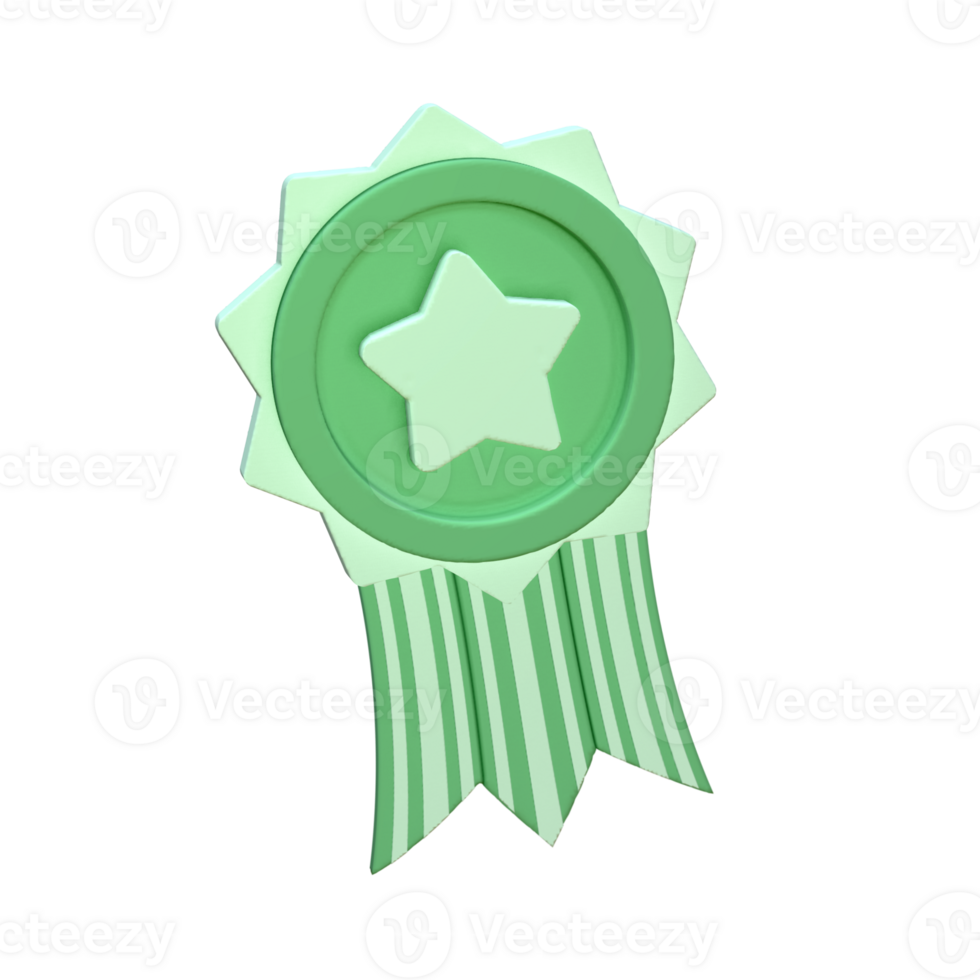 3d cute green winner star badges icon png