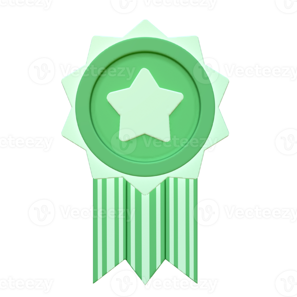 3d cute green winner star badges icon png