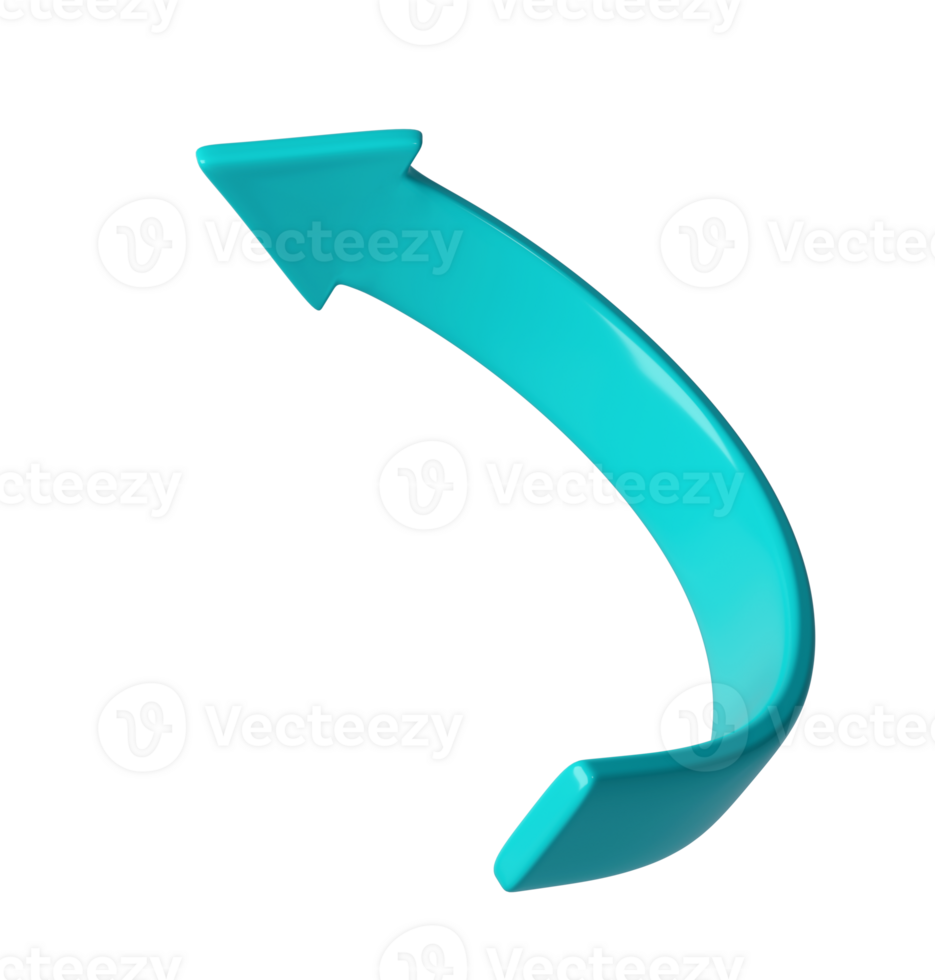 Turquoise 3d half circle arrow up direction. Sign or icon for web button and interface and navigation design illustration png