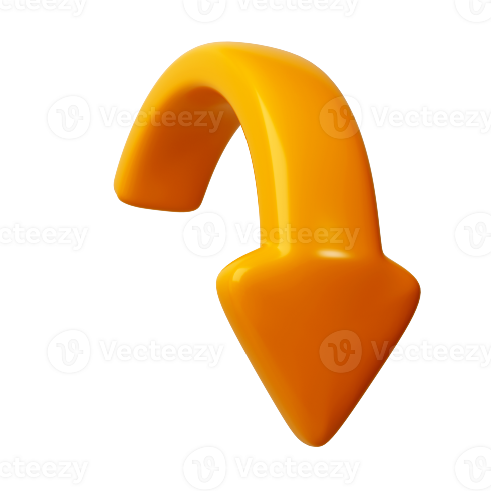 Orange 3d Hälfte Kreis Pfeile Nieder Richtung. Pfeil Zeichen oder Symbol zum Netz Taste und Schnittstelle und Navigation Design Illustration png