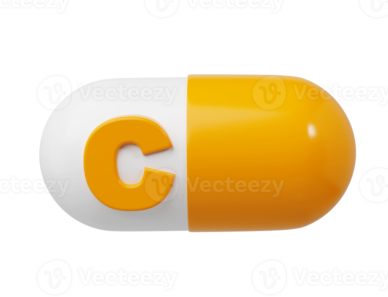 Orange pill or capsule filled with vitamin C. 3D Rendering illustration png