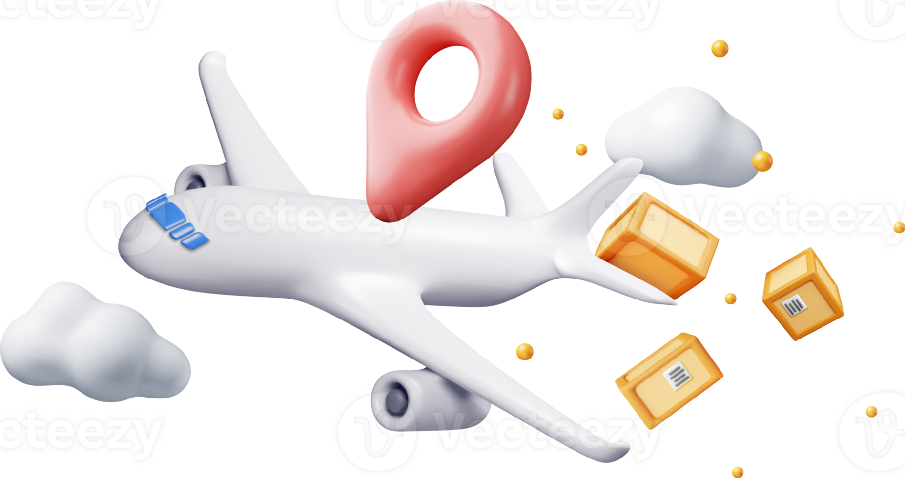 3D Delivery Airplane and Cardboard Boxes png