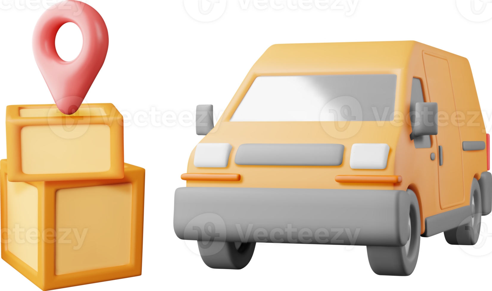 3D Delivery Van and Cardboard Boxes png