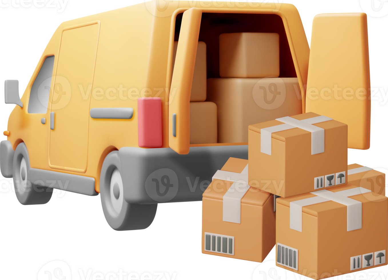 3D Delivery Van full of Cardboard Boxes png