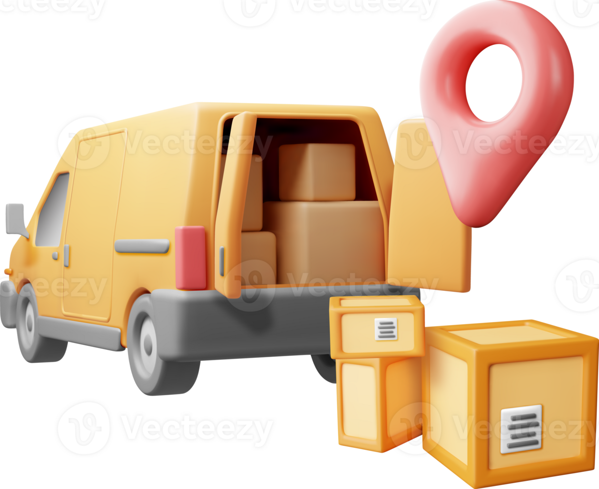 3D Delivery Van and Cardboard Boxes png