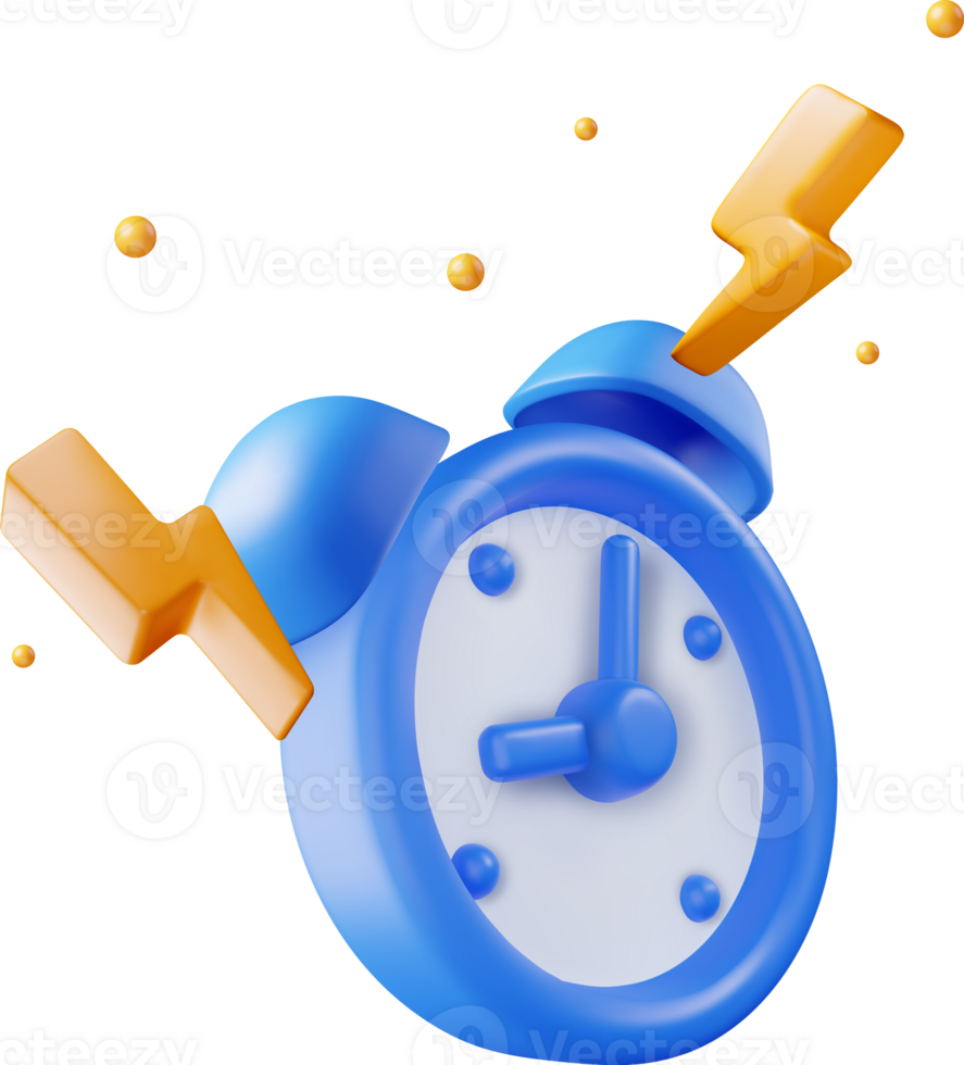 3D Ringing Alarm Clock with Flash Lightning png