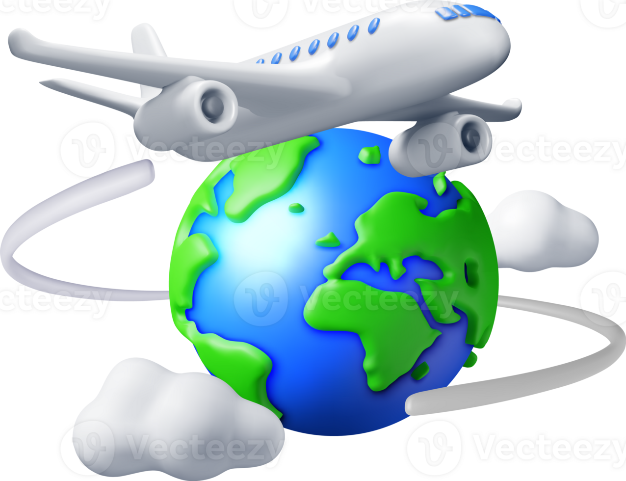 3D Airplane in Clouds and Globe png