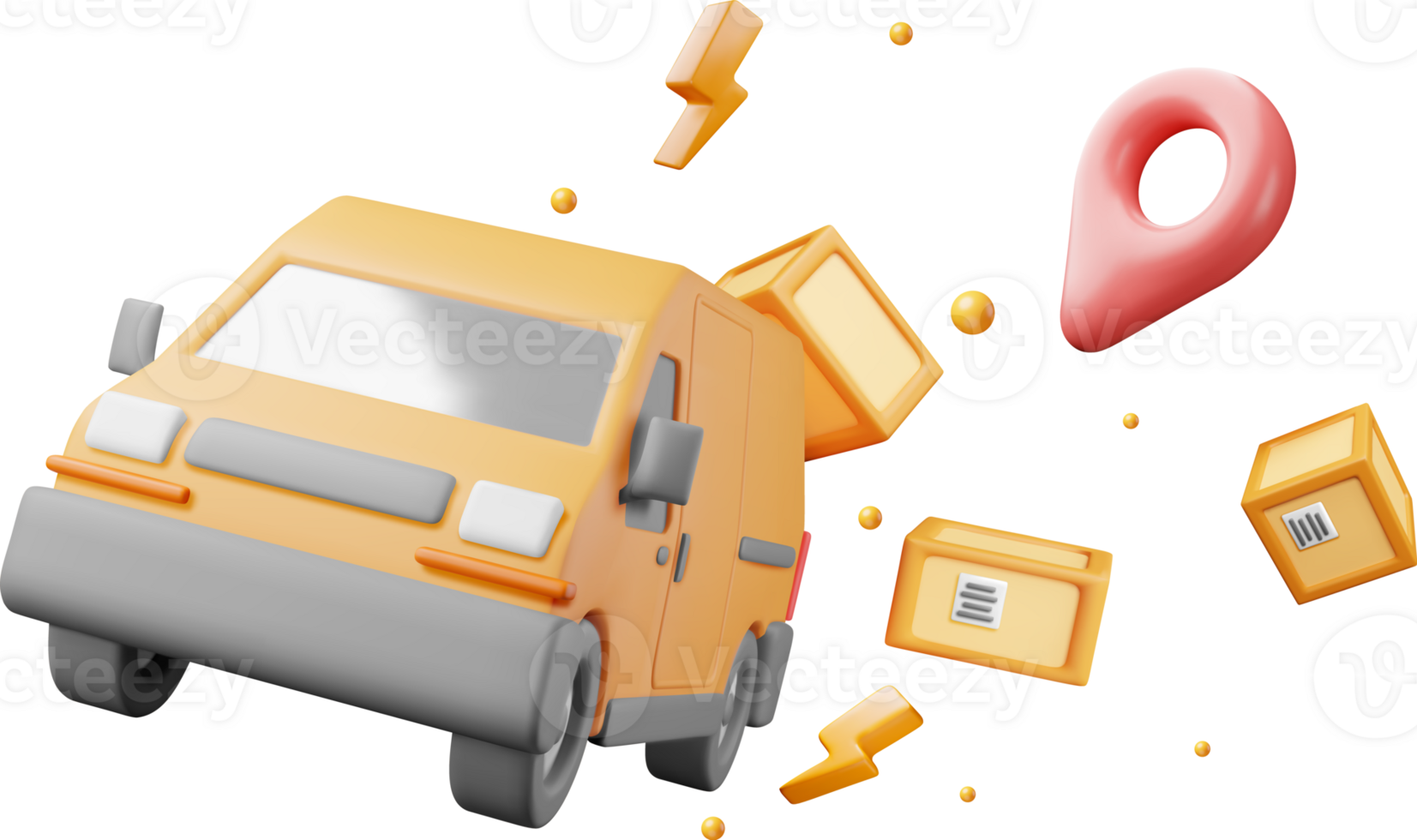 3D Delivery Van and Cardboard Boxes png
