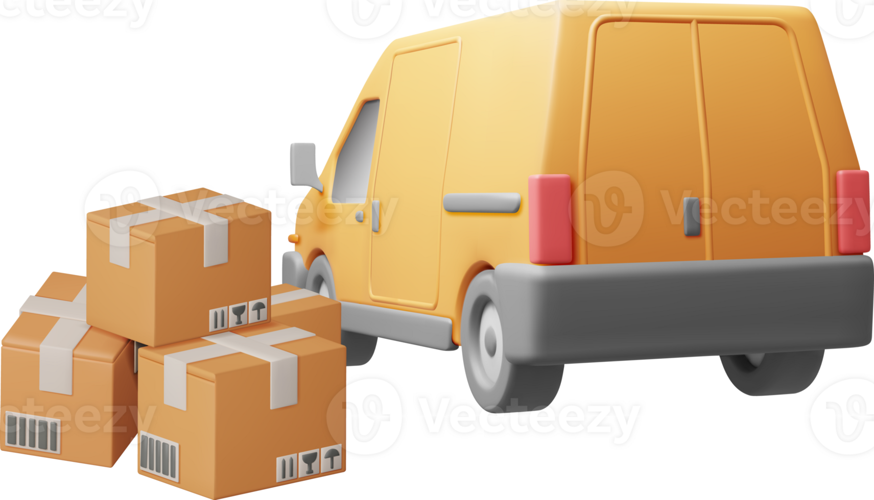 3D Delivery Van full of Cardboard Boxes png