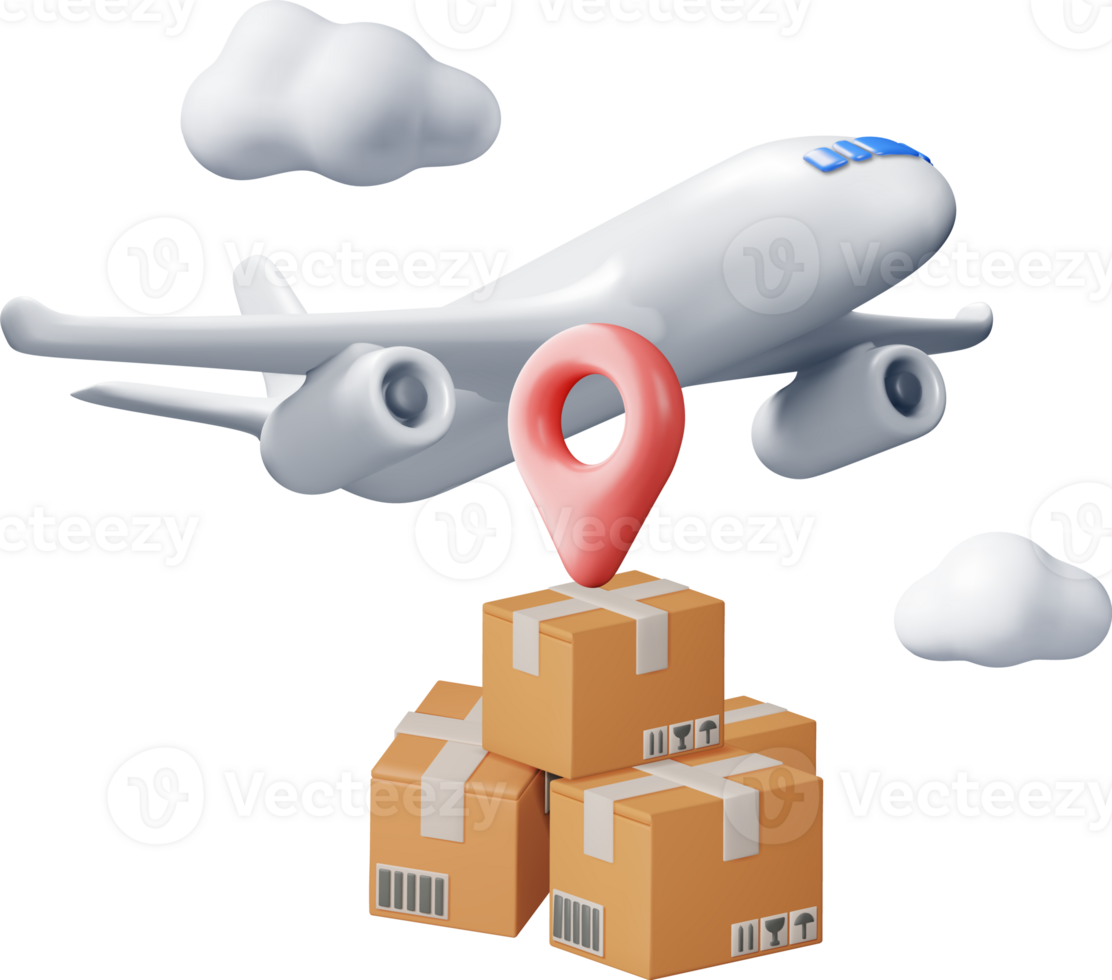 3D Delivery Airplane and Cardboard Boxes png