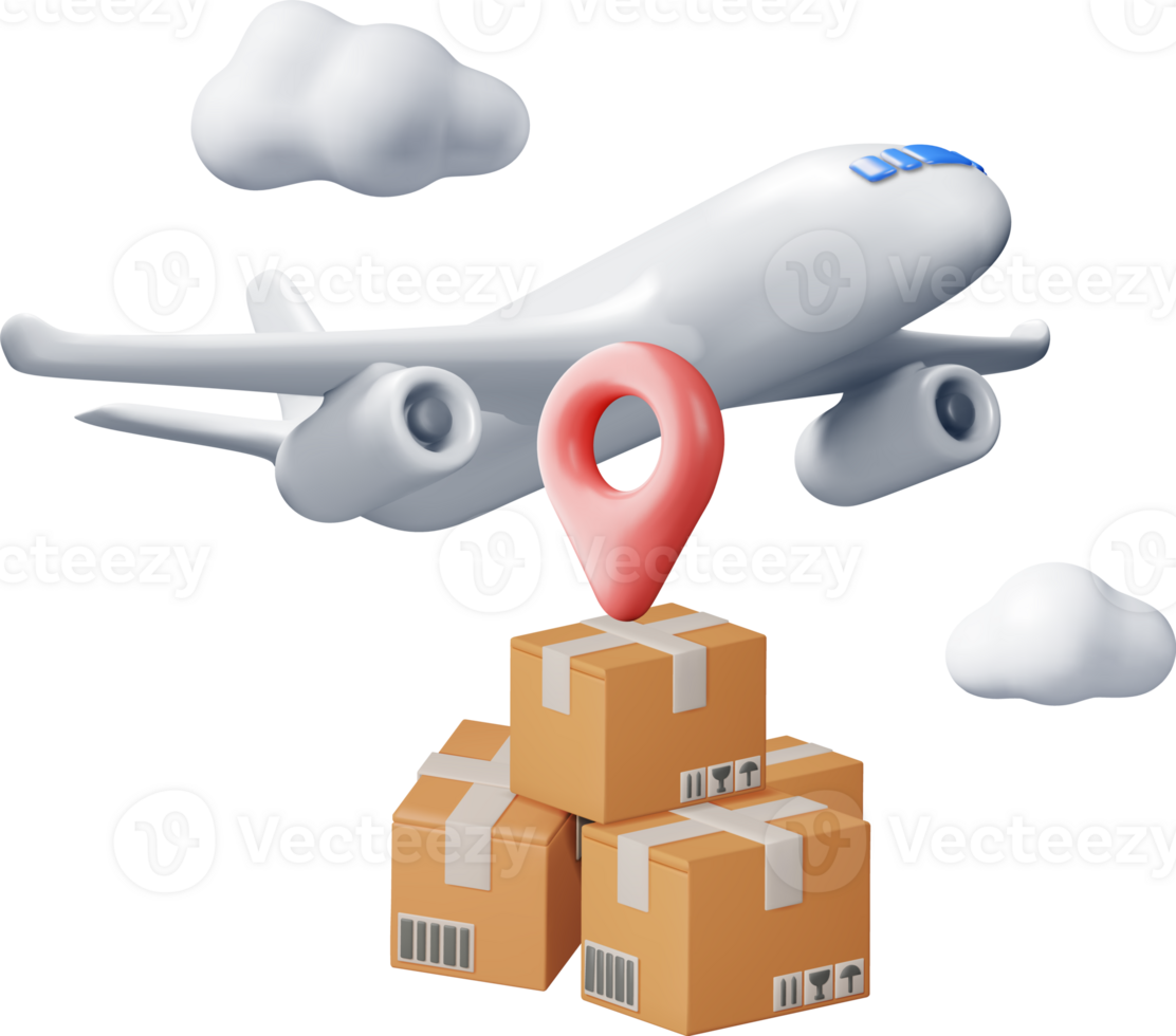 3d consegna aereo e cartone scatole png