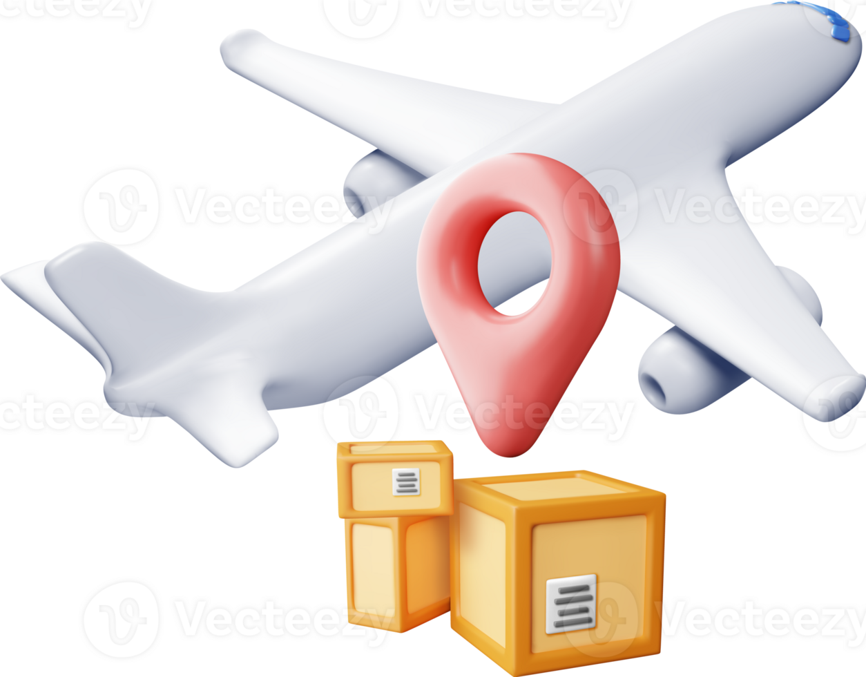 3D Delivery Airplane and Cardboard Boxes png