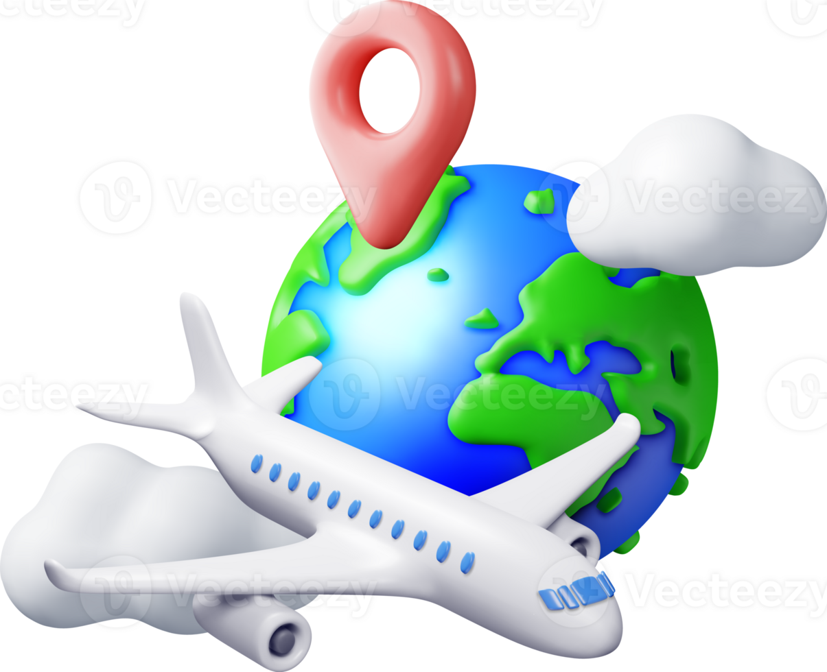 3D Airplane in Clouds and Globe png