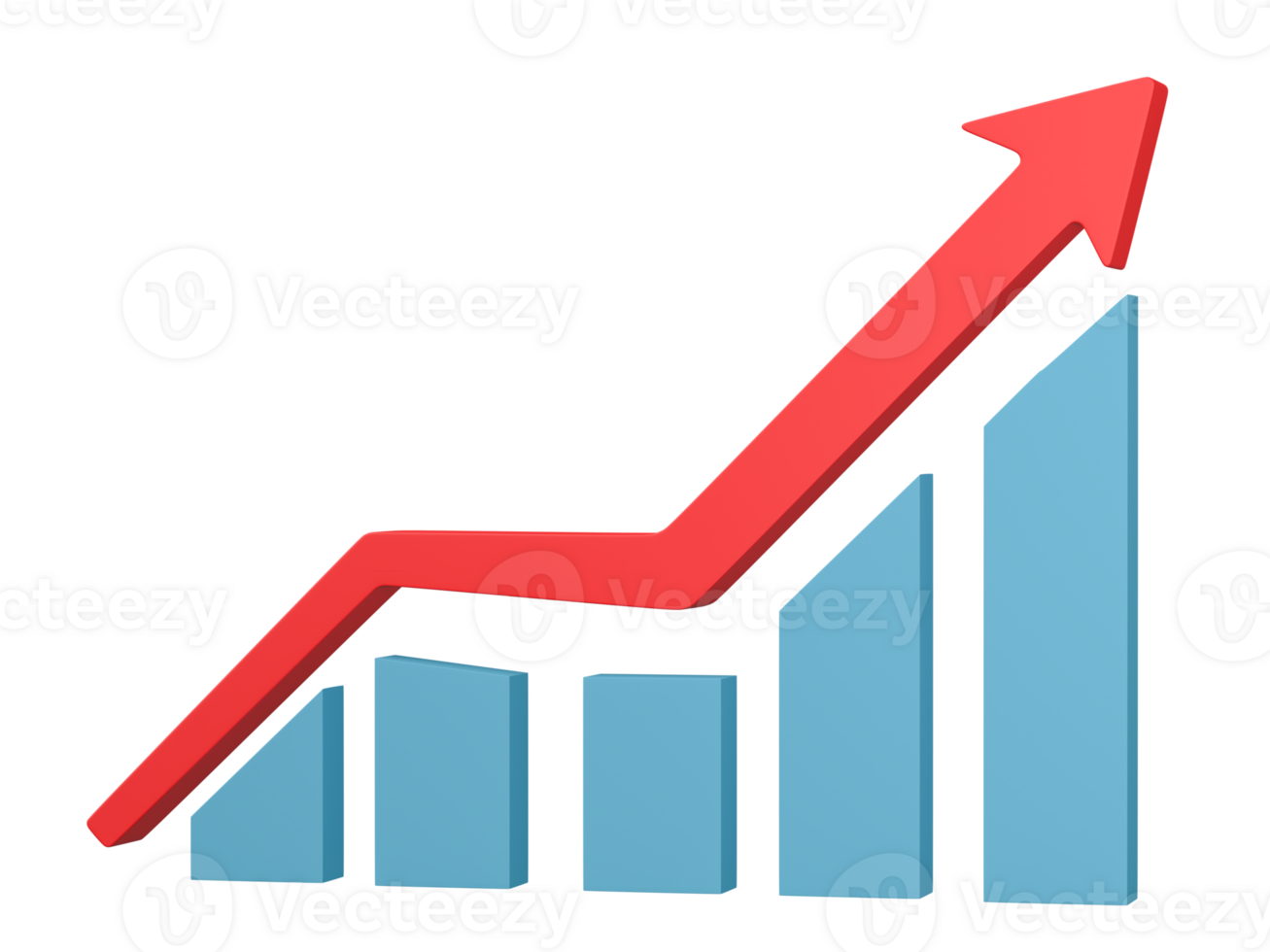 3D Growth diagram with Rising arrow icon isolated on transparent background. png