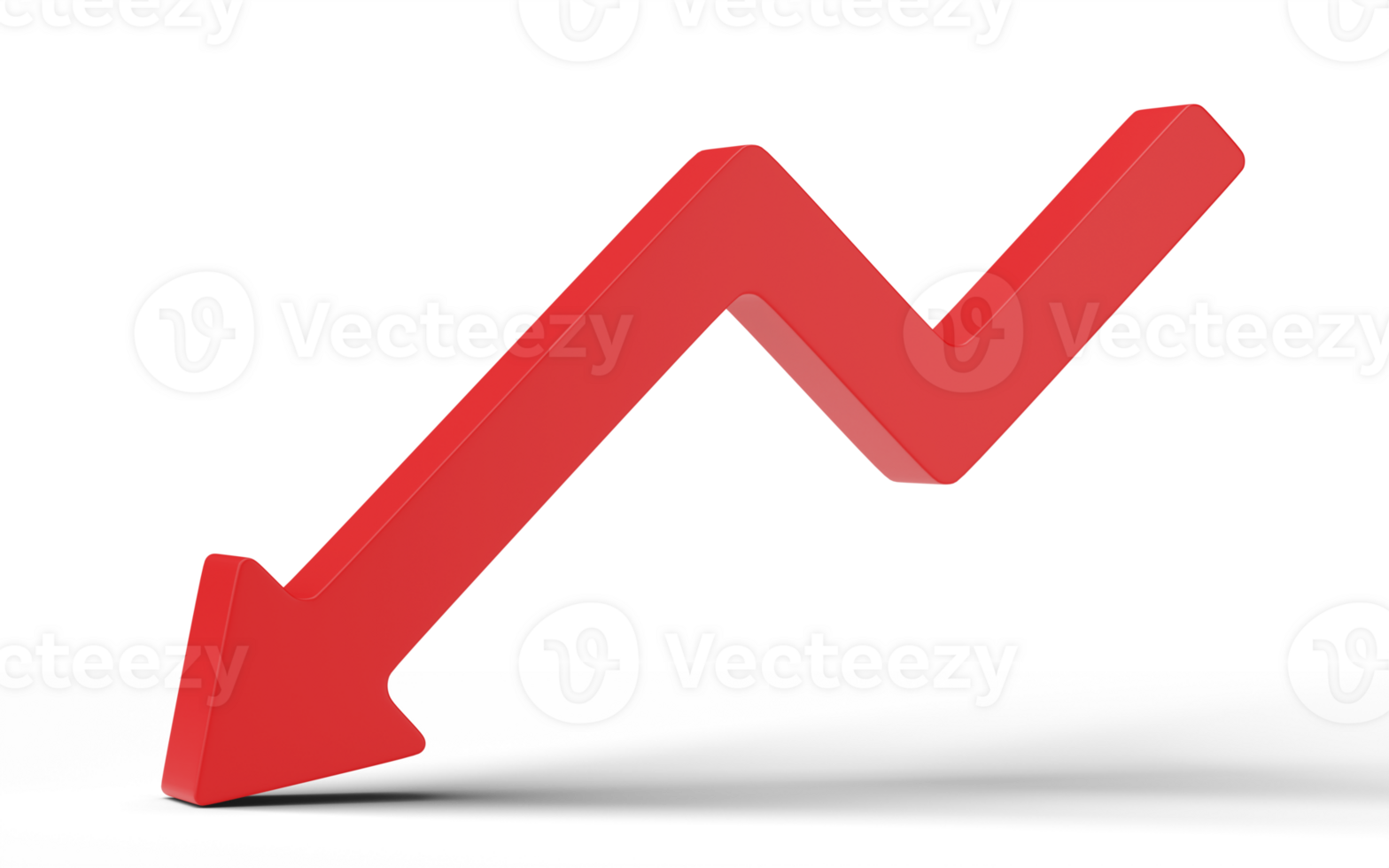 3D Down Red Arrow. Falls and declines chart sign isolated on transparent background. Simple repair icon png