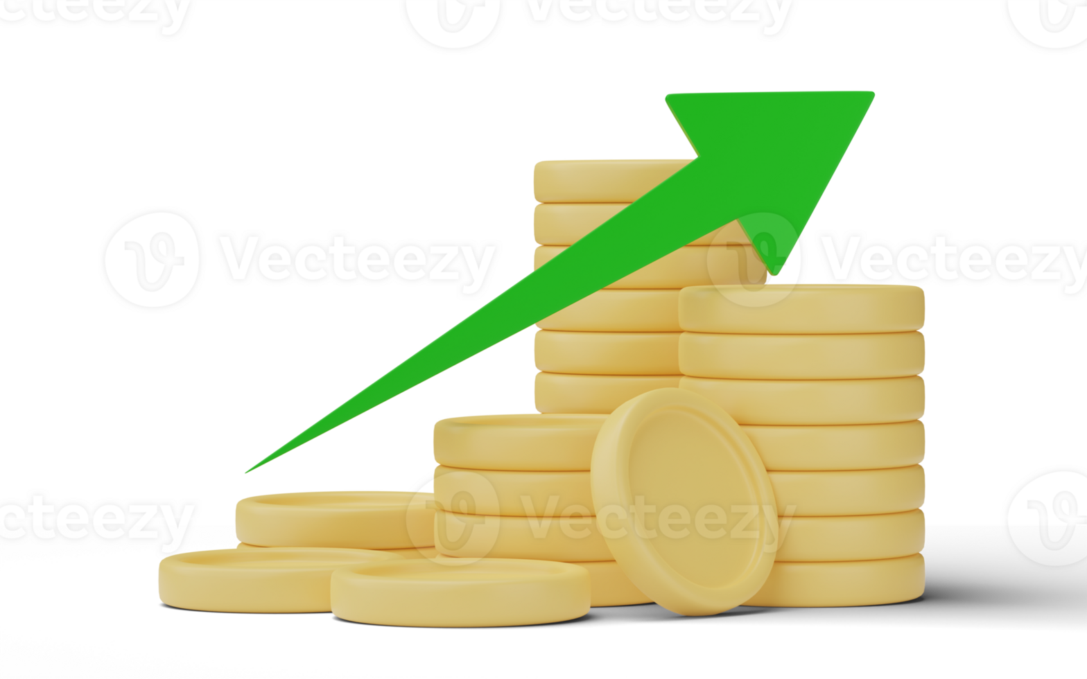 3D Growth arrow and coin stacks isolated on transparent background png