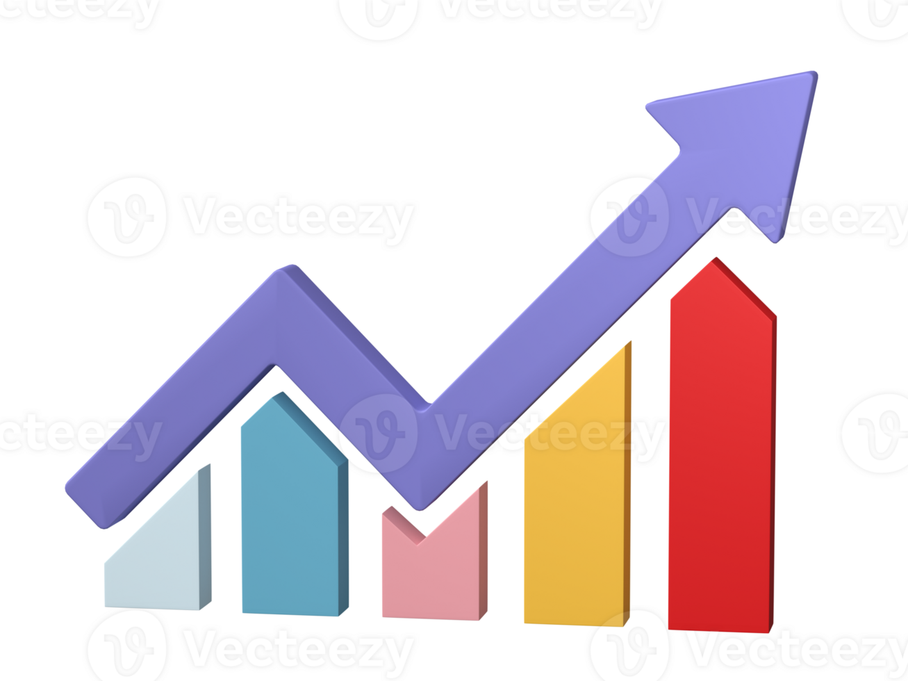 3D Growth diagram with Rising arrow icon isolated on transparent background. png