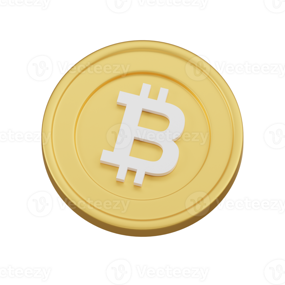 Golden Bitcoin Coin in Minimal Design 3d Icon png