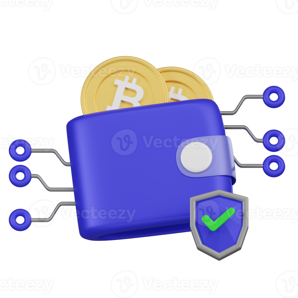 Secure Cryptocurrency Wallet with Protection Shield 3d Icon png