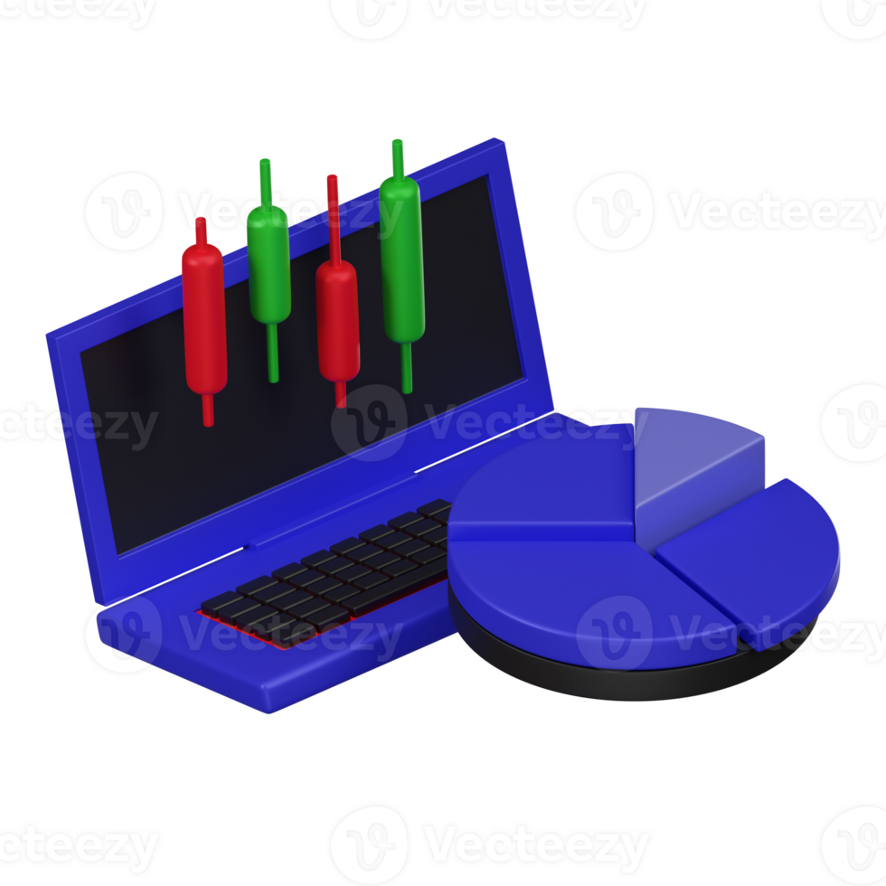 3d investering portefeuille laptop en taart tabel icoon png