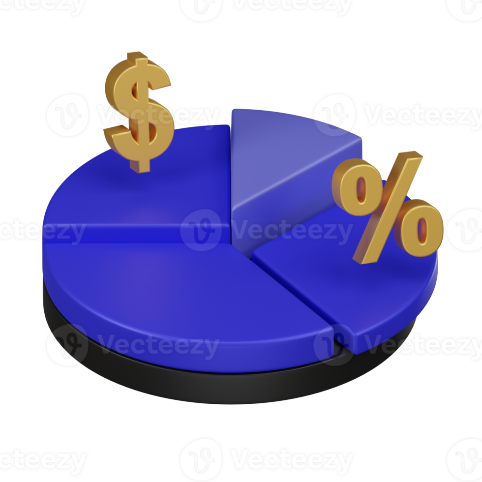 3D Financial Pie Chart with Dollar and Percent Symbols Icon png